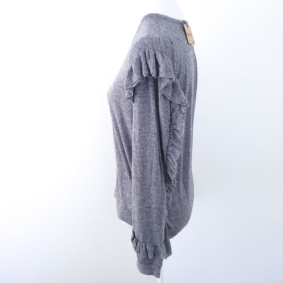 NEW Hello Nite Pullover Ruffle Top Gray Small Long Sleeve Comfy Career Casual - Picture 7 of 7